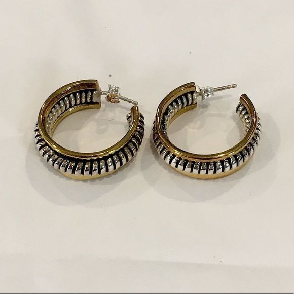 SILPADA P0382 Sterling Silver 925 Two Tone Hoop Earrings NIB - Picture 4 of 10